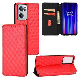 For OnePlus Nord CE 2 5G Cubic Grid Texture Flip Leather Phone Case(Red)