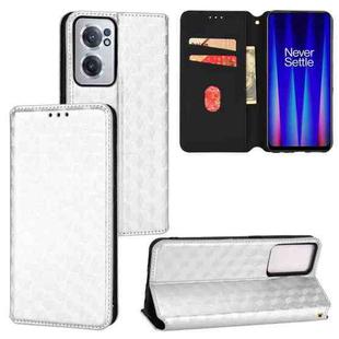 For OnePlus Nord CE 2 5G Cubic Grid Texture Flip Leather Phone Case(Silver)