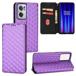 For OnePlus Nord CE 2 5G Cubic Grid Texture Flip Leather Phone Case(Purple)
