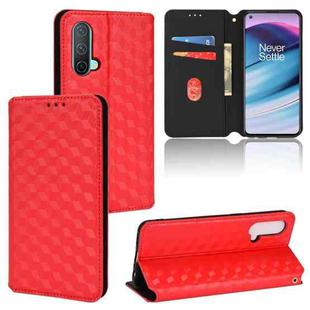 For OnePlus Nord CE 5G Cubic Grid Texture Flip Leather Phone Case(Red)