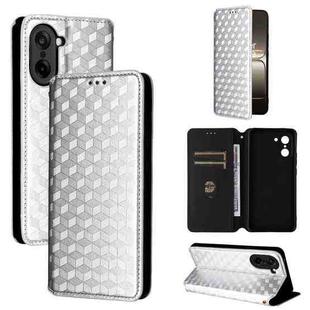 For OnePlus Ace 5 Racing Cubic Grid Texture Flip Leather Phone Case(Silver)