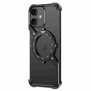 For iPhone 16 S Shaped 360 Holder Airbag Frameless MagSafe Metal Phone Case(Black)