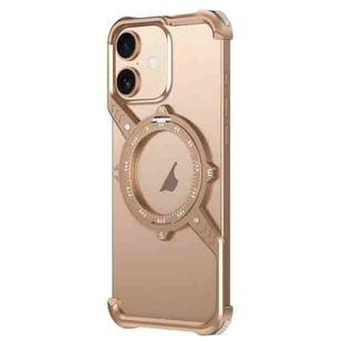 For iPhone 16 S Shaped 360 Holder Airbag Frameless MagSafe Metal Phone Case(Desert Gold)