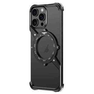 For iPhone 15 Pro S Shaped 360 Holder Airbag Frameless MagSafe Metal Phone Case(Black)