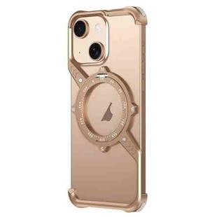 For iPhone 14 S Shaped 360 Holder Airbag Frameless MagSafe Metal Phone Case(Desert Gold)