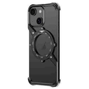 For iPhone 13 S Shaped 360 Holder Airbag Frameless MagSafe Metal Phone Case(Black)