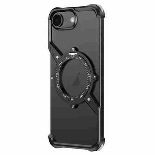 For iPhone 16e S Shaped 360 Holder Airbag Frameless MagSafe Metal Phone Case(Black)