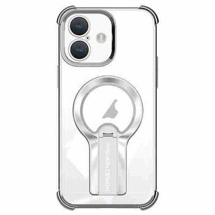 For iPhone 16 Shockproof Electroplating MagSafe Holder Phone Case(Silver)