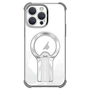 For iPhone 15 Pro Shockproof Electroplating MagSafe Holder Phone Case(Silver)