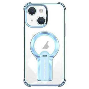 For iPhone 14 Plus Shockproof Electroplating MagSafe Holder Phone Case(Blue)
