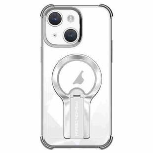 For iPhone 14 Plus Shockproof Electroplating MagSafe Holder Phone Case(Silver)