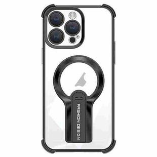 For iPhone 14 Pro Shockproof Electroplating MagSafe Holder Phone Case(Black)