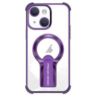 For iPhone 13 Shockproof Electroplating MagSafe Holder Phone Case(Purple)