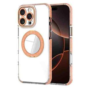 For iPhone 16 Pro Transparent Glitter Mirror Rotating Holder Phone Case(Orange)