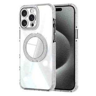 For iPhone 15 Pro Max Transparent Glitter Mirror Rotating Holder Phone Case(Silver)