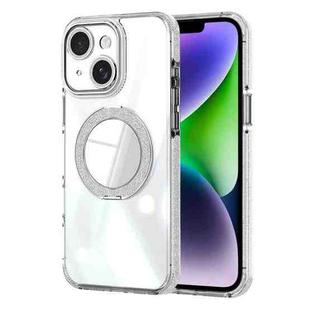 For iPhone 14 Transparent Glitter Mirror Rotating Holder Phone Case(Silver)