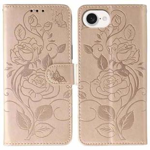 For iPhone 16e Rose Butterfly Embossed Leather Phone Case(Rose Gold)