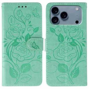 For iPhone 17 Pro Max Rose Butterfly Embossed Leather Phone Case(Green)
