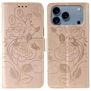 For iPhone 17 Pro Rose Butterfly Embossed Leather Phone Case(Rose Gold)