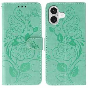 For iPhone 17 Rose Butterfly Embossed Leather Phone Case(Green)