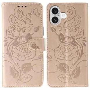 For iPhone 17 Rose Butterfly Embossed Leather Phone Case(Rose Gold)