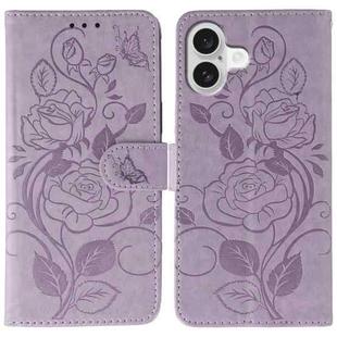 For iPhone 17 Rose Butterfly Embossed Leather Phone Case(Purple)