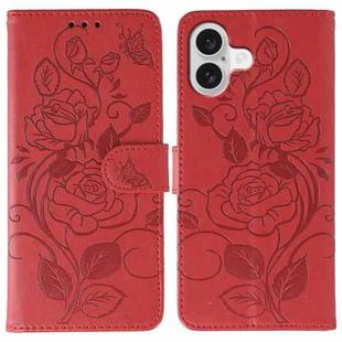 For iPhone 17 Rose Butterfly Embossed Leather Phone Case(Red)