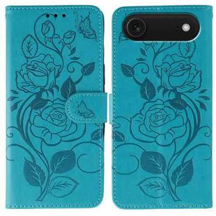 For iPhone 17 Air Rose Butterfly Embossed Leather Phone Case(Blue)
