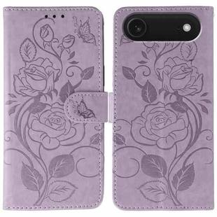 For iPhone 17 Air Rose Butterfly Embossed Leather Phone Case(Purple)