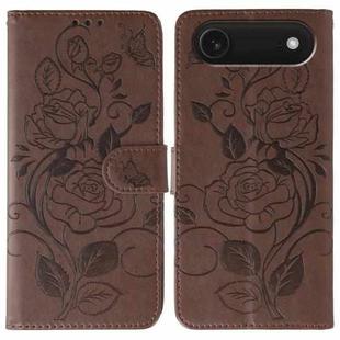 For iPhone 17 Air Rose Butterfly Embossed Leather Phone Case(Brown)