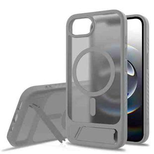 For iPhone 16e Frosted Holder PC Hybrid TPU MagSafe Phone Case(Dark Grey)