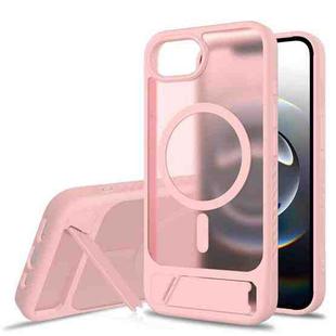 For iPhone 16e Frosted Holder PC Hybrid TPU MagSafe Phone Case(Pink)