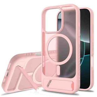 For iPhone 16 Pro Frosted Holder PC Hybrid TPU MagSafe Phone Case(Pink)