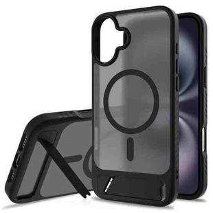 For iPhone 16 Plus Frosted Holder PC Hybrid TPU MagSafe Phone Case(Black)