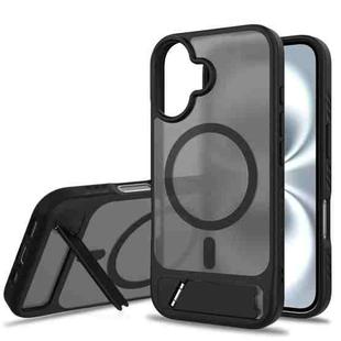For iPhone 16 Frosted Holder PC Hybrid TPU MagSafe Phone Case(Black)