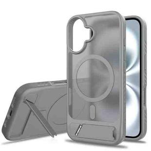 For iPhone 16 Frosted Holder PC Hybrid TPU MagSafe Phone Case(Dark Grey)