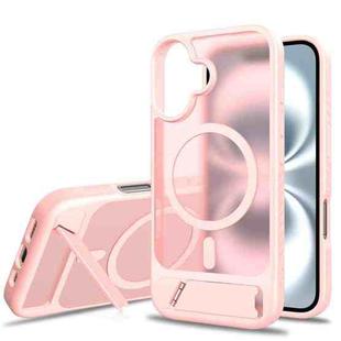 For iPhone 16 Frosted Holder PC Hybrid TPU MagSafe Phone Case(Pink)