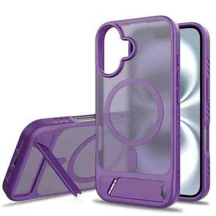 For iPhone 16 Frosted Holder PC Hybrid TPU MagSafe Phone Case(Purple)