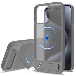 For iPhone 15 Pro Frosted Holder PC Hybrid TPU MagSafe Phone Case(Dark Grey)
