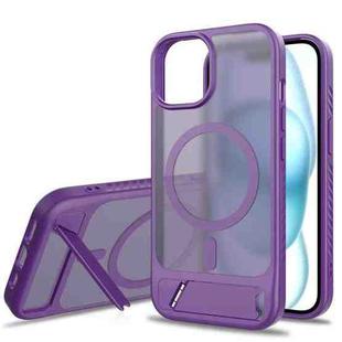 For iPhone 15 Frosted Holder PC Hybrid TPU MagSafe Phone Case(Purple)