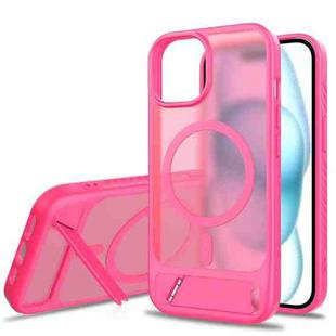 For iPhone 14 Frosted Holder PC Hybrid TPU MagSafe Phone Case(Rose Red)