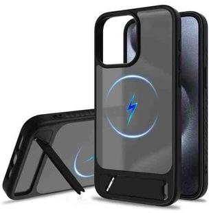 For iPhone 14 Pro Frosted Holder PC Hybrid TPU MagSafe Phone Case(Black)