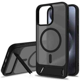 For iPhone 14 Pro Max Frosted Holder PC Hybrid TPU MagSafe Phone Case(Black)