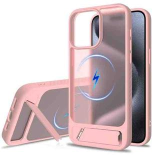 For iPhone 13 Pro Frosted Holder PC Hybrid TPU MagSafe Phone Case(Pink)