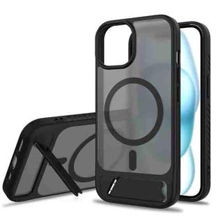 For iPhone 12 Pro Frosted Holder PC Hybrid TPU MagSafe Phone Case(Black)