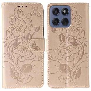 For Motorola Edge 60 Fusion 5G Rose Butterfly Embossed Leather Phone Case(Rose Gold)