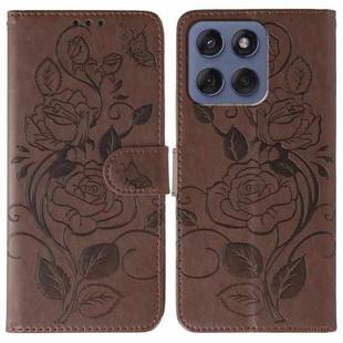 For Motorola Edge 60 Fusion 5G Rose Butterfly Embossed Leather Phone Case(Brown)