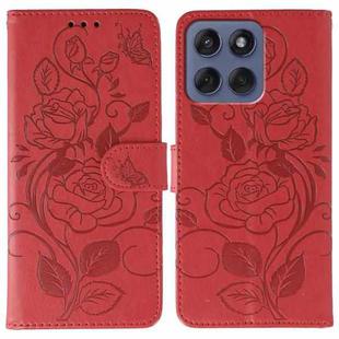 For Motorola Edge 60 Fusion 5G Rose Butterfly Embossed Leather Phone Case(Red)