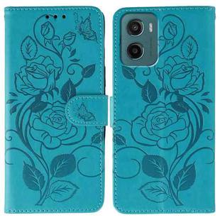For Motorola Moto G05 / E15 Rose Butterfly Embossed Leather Phone Case(Blue)