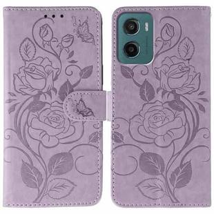 For Motorola Moto G05 / E15 Rose Butterfly Embossed Leather Phone Case(Purple)